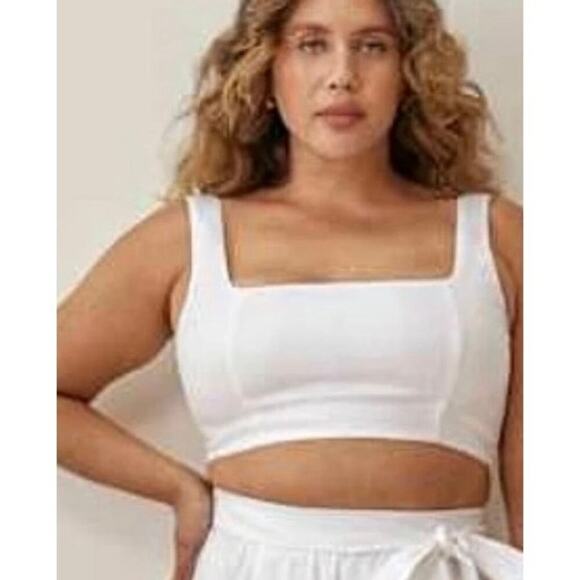 Reformation Size 12 White Olson Linen Crop Smock Adjustable Straps Top NEW - Picture 1 of 14